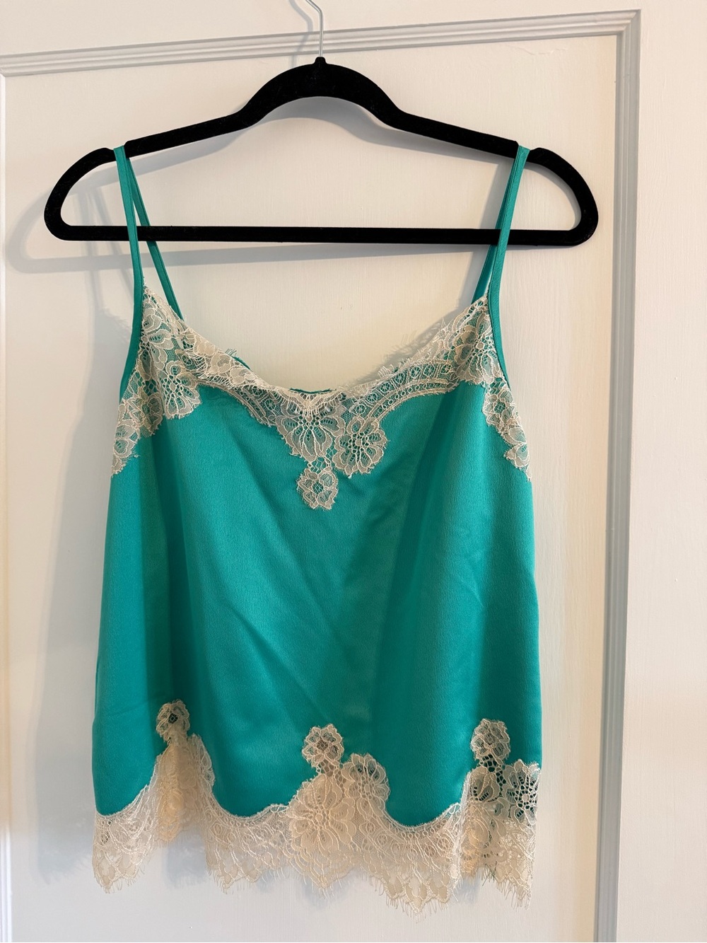 Blank NYC Teal Camisole with Cream Lace Trim